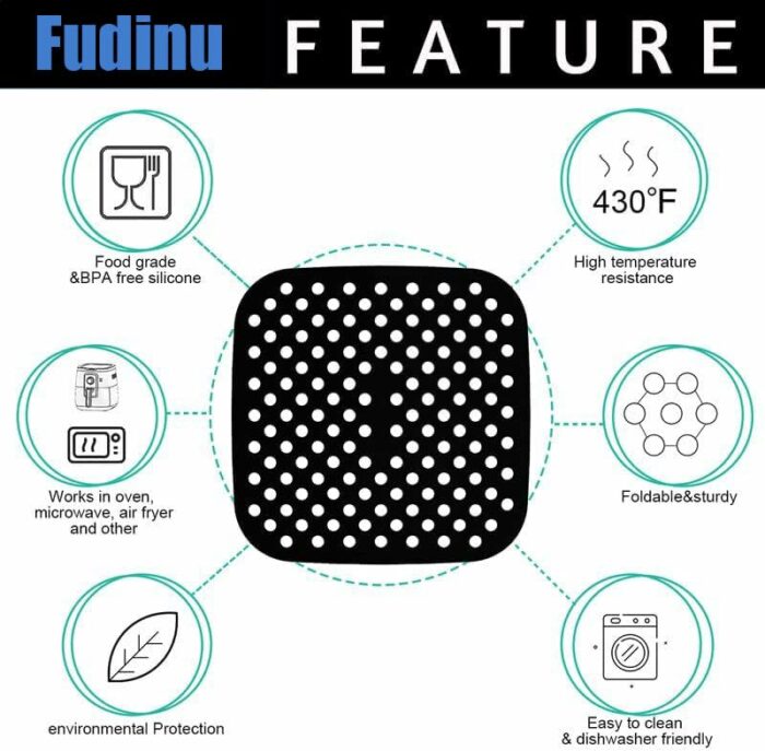 Reusable Silicone Air Fryer Liners,3 Pack 7.5 Inch Square Non-Stick Air Fryer Mats,100% Food-Grade, Easy Clean Air Fryer Accessories for Cosori,G