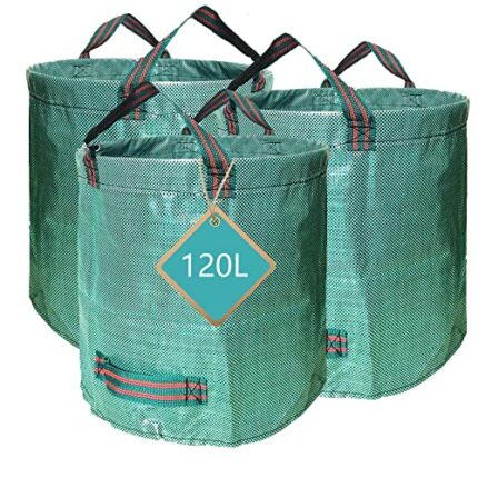 Garden Waste Bags Heavy Duty 120 Litre Reusable Outdoor Trash Garden Yard Trash Bag Foldable Camping Recycling Bags for Leaf, Trash, Debris, Stro