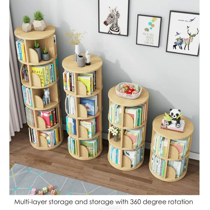 uyoyous 4 Tier Rotating Bookshelf Solid Wood 360° Revolving Bookcase Floor Standing Bookcase Display Storage Rack Multi-Functional Bookshelf Orga
