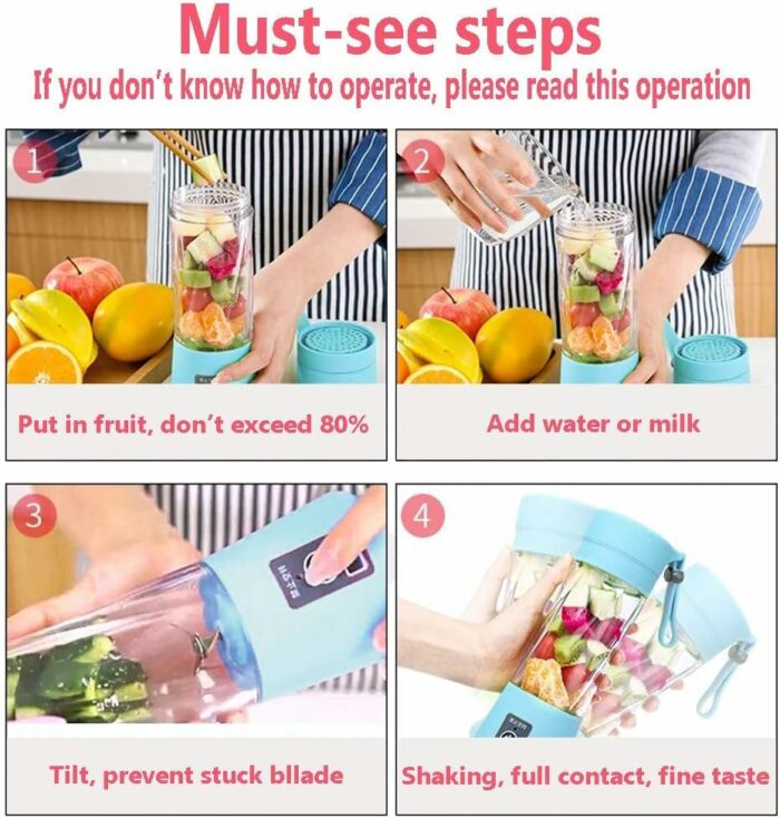 PHILAIDE Portable Blender Smoothie Maker, Personal Size Fresh Juice Shaker Bottle, Mini Blender 300ML Rechargeable USB Multifunction Juicer Cup w