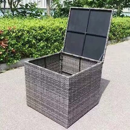 OTSUN Outdoor Wicker Deck Box, All-Weather 66 Gallon Rattan Storage Bin with Top PVC Waterproof Board, Garden Storage Boxes for Garden Tools, Bac