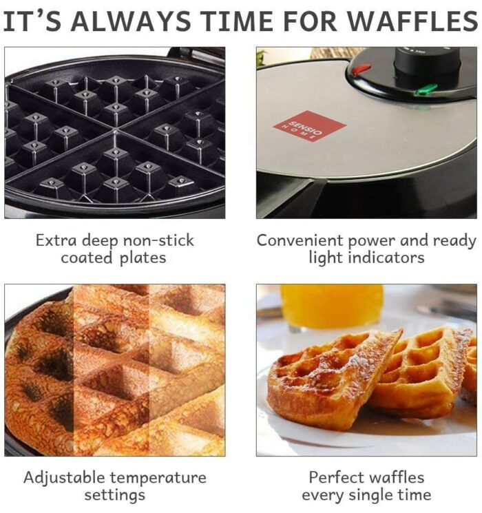 GLOBAL GOURMET - American Waffle Maker Iron Machine 700W I Electric I Stainless Steel Mould I Non-Stick Coating I Recipes I Deep Cooking Plates I
