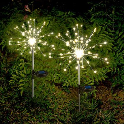 Anordsem Garden Solar Lights Outdoor 2 x Solar Firework Lights LED Starburst Fairy Lights with 2 Lighting Modes Waterproof Pathway Light for Pati