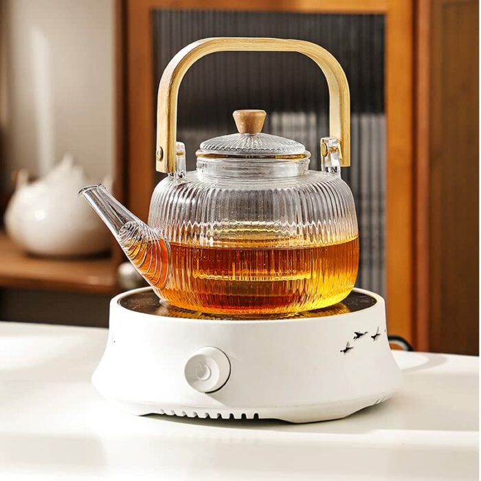 Cosy-YcY 1000ml Glass Teapot with Glass Infuser, Teapot with Filter Coil for Loose Tea, Safe On Stovetop, Tea Pot with Bamboo Handle (1000ml Glas