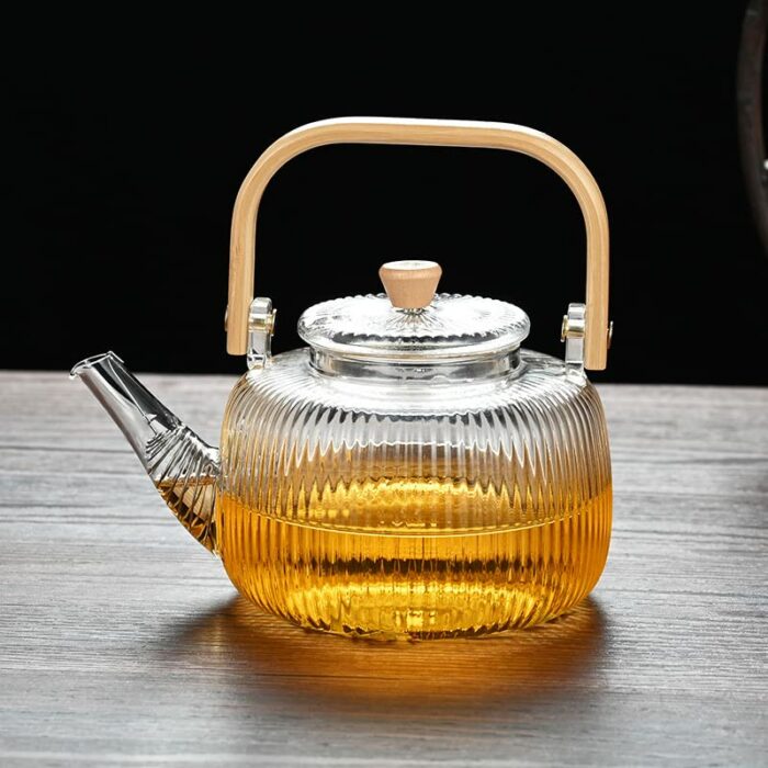Cosy-YcY 1000ml Glass Teapot with Glass Infuser, Teapot with Filter Coil for Loose Tea, Safe On Stovetop, Tea Pot with Bamboo Handle (1000ml Glas