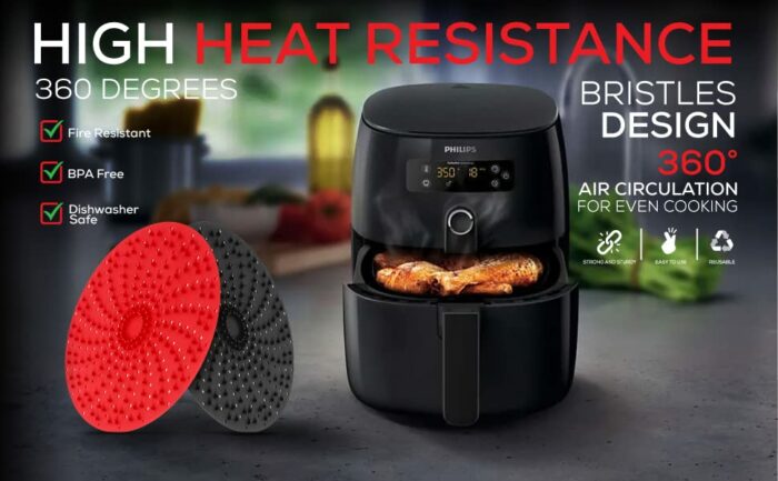 Bristles Design Silicone Air Fryer Liner, 8" Air Fryer Liners Reusable Silicone, Food Grade Non-Stick Air Fryer Silicone liner Parchment Paper Li