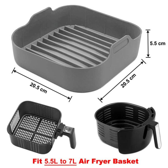 AUMUA Air Fryer Liner, Silicone Air Fryer Pot Accessories Reusable for 5.5L to 7L Air Fryer Square, Food Safe Air Fryers Oven Silicone Basket for
