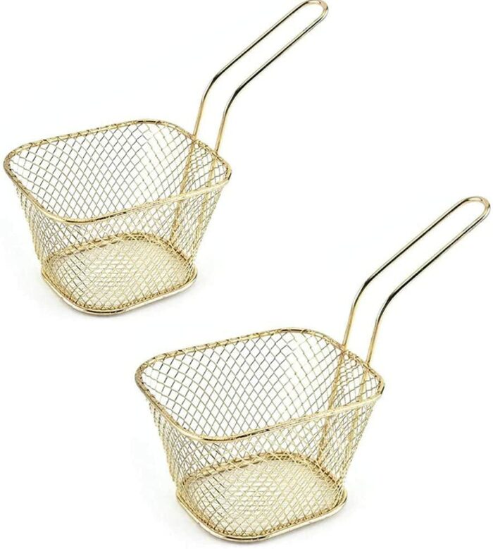 Chip Baskets Set of 2,Square Frying Basket Stainless Steel Mini Serving Basket Strainer