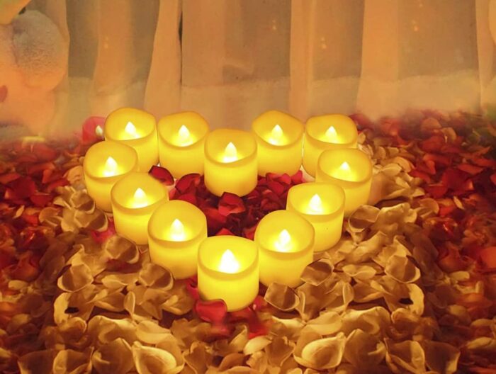 Battery Tea lIghts Candles (24 Pack) - Warm White Realistic and Bright Flickering Battery Operated Tea Lights Candles - Beautiful Flamlessless LE