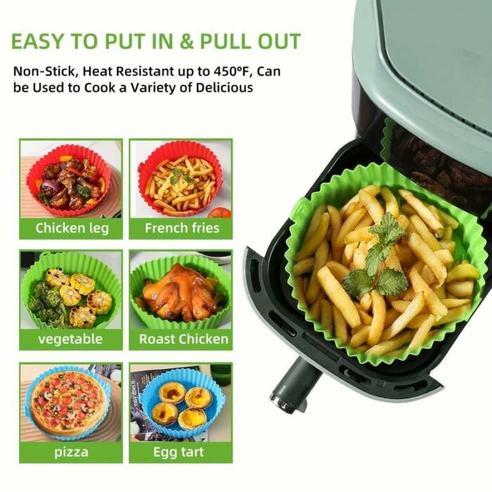 Ani-Safe Air Fryer Silicone Liners Pot For 3 To 5 QT, Air Fryer Silicone Basket Bowl, Replacement Of Flammable Parchment Paper, Reusable Baking T