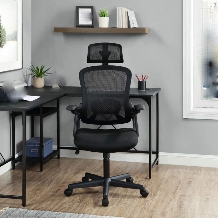 ZCMEB Mainstays Ergonomic Office Chair With Adjustable Headrest, Black Fabric, 275lb Capacity