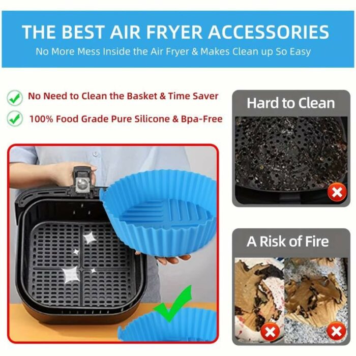 Ani-Safe Air Fryer Silicone Liners Pot For 3 To 5 QT, Air Fryer Silicone Basket Bowl, Replacement Of Flammable Parchment Paper, Reusable Baking T