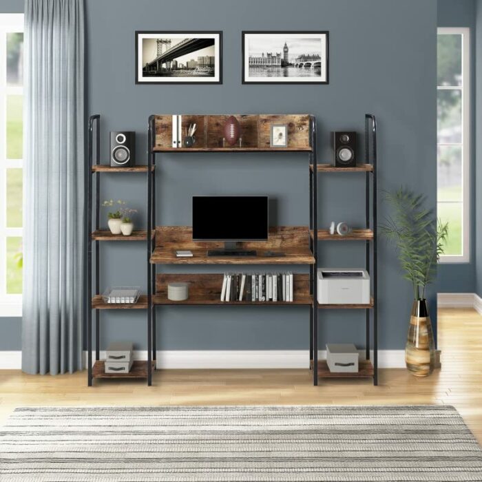 N/A Computer Desk with Locker Computer Workstation with Storage Bookshelf Home Office (Color : A)