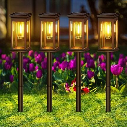 KOOPER Solar Lights Outdoor Garden, 4 Pack Upgraded Garden Lights Solar Powered Waterproof, Auto On/off Solar Lights Garden Ornaments Outdoor for