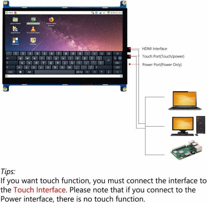 CUQI 7 Inch Portable Touchscreen Monitor for Raspberry Pi 4, Capacitive IPS Touch Screen Display 1024x600 Game LCD Extend Second Monitor