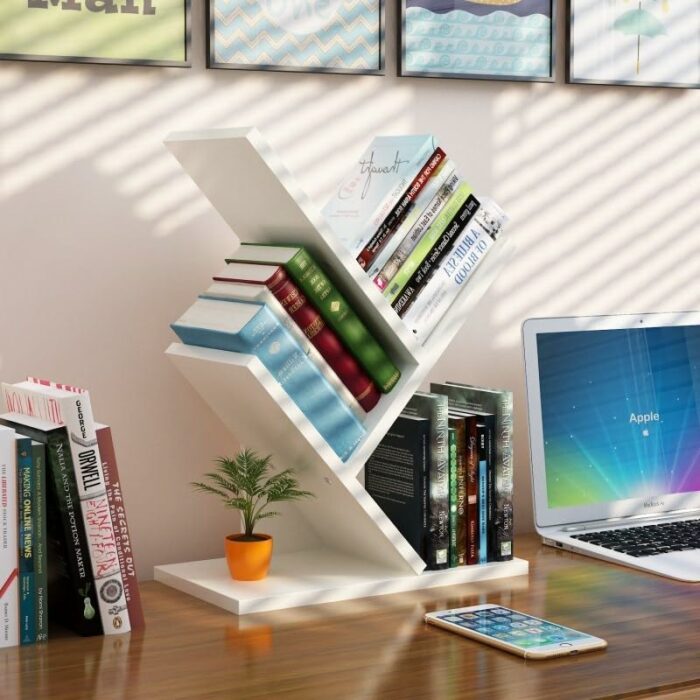 BRILENS 3 Tier Tree Bookshelf, 3 Shelf Bookcase, Modern Book Storage, Free Standing Tree Bookcase, Utility Organizer Shelves for Home Office, Liv