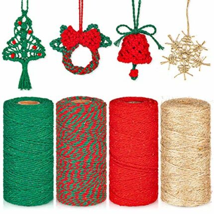 Whaline 1312 Feet Christmas Twine Red Green Cotton String with Jute Twine Christmas Wrapping Rope Cord for Xmas DIY Art Crafts Gifts Presents Bak