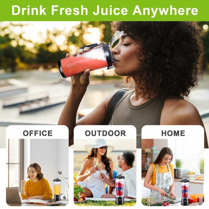 Portab Blender with 6 Blades & 21 oz Cup - Rechargeable & Waterproof Personal Smoothie Blender for Home, Travel & Sports, Crushes Ice, Baby Food