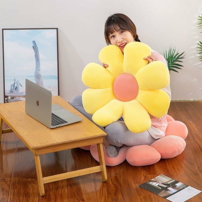 Small daisy flower shaped cushion office computer chair cushion sunflower tatami seat cushion petal pillow (blue,70 * 70cm)