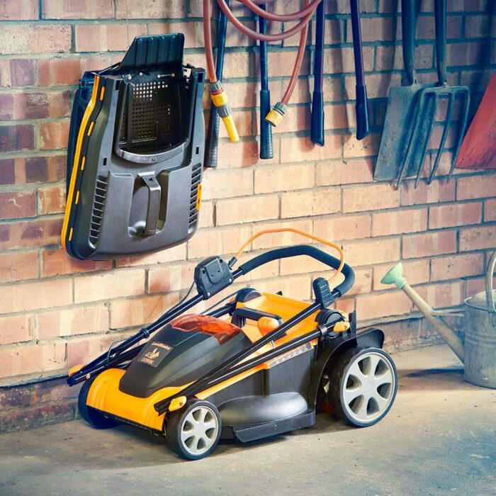 LawnMaster 48V 41cm Cordless Lawnmower with Spare MX 24V 4.0 Ah Batteries and 2x Fast Chargers - with Edging Comb, Rear Roller and Mulching Funct