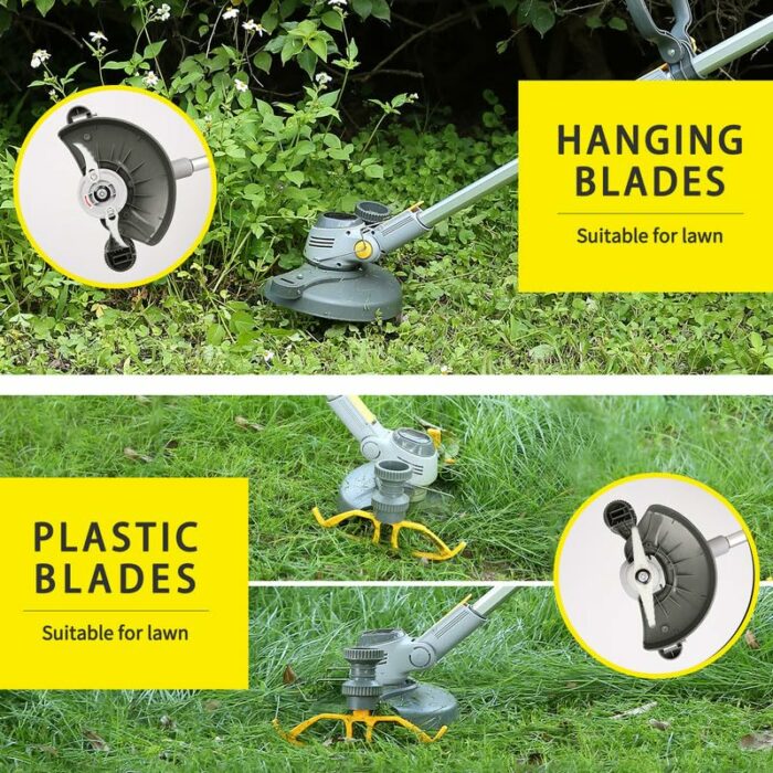 Cordless Grass Strimmer/Edger, 2 x 2.0Ah Battery and Fast Charger, 90° Head pivots, with Auxiliary wheels, 5x Nylon Blades, 2x Metal Blades, 2 x