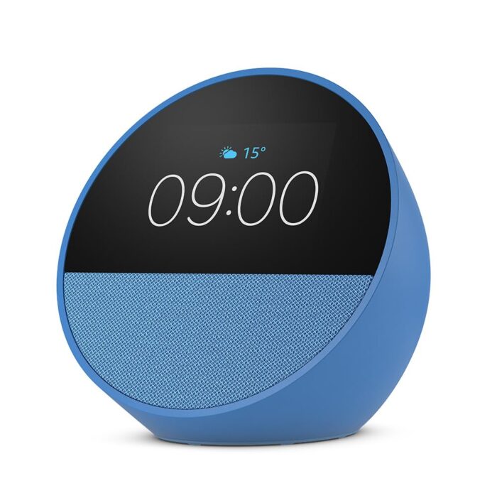Echo Spot Smart alarm clock with vibrant sound + Alexa, Ocean Blue