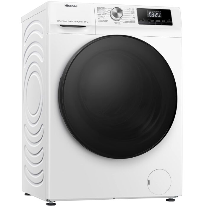 Hisense 8 KG Front Load Washer Dryer WDQA8014EVJM 60cm Freestanding - 1400 RPM - Pure Steam - PureJet - Pause and Add - Inverter Motor - White