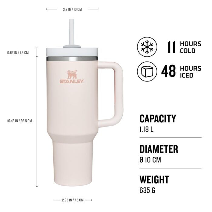 Stanley Quencher H2.0 Flowstate Tumbler 1.2L - Cold For 11 Hours - Iced For 48 Hours Rose Quartz