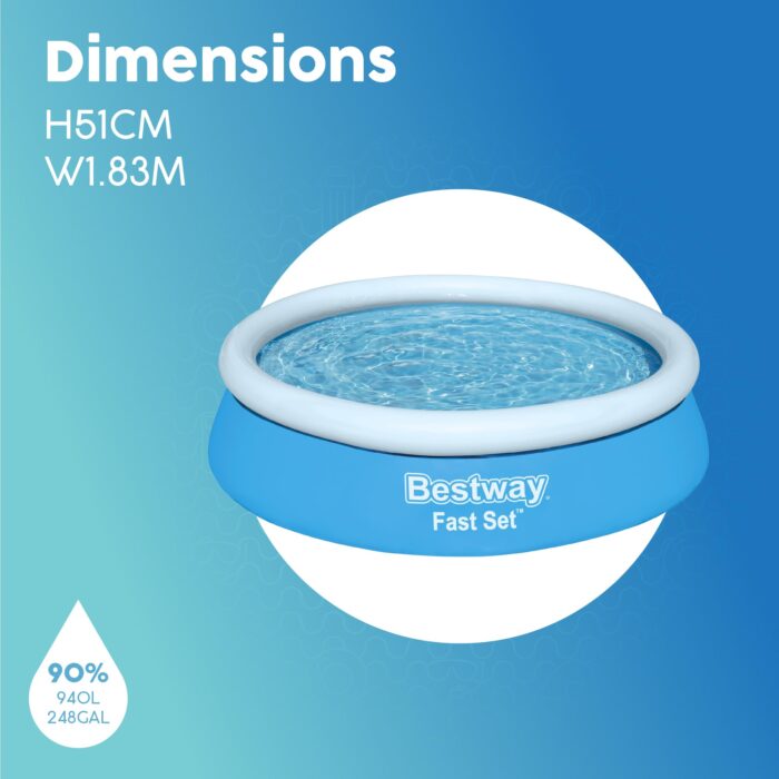 Bestway 6ft x 20in Blue Round Fast Set Inflatable Above Ground Pool