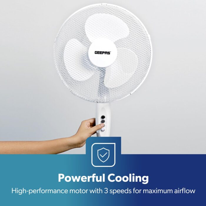 16 Ocillating Pedestal Air Cooling Electric Fan, 3-Speed, Extendable Adjustable Stand, White