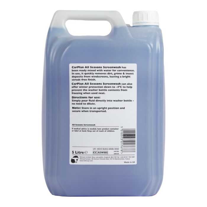 CarPlan All Seasons Ready Mixed Screen Wash, Removes Dirt, Grime, Prevents Freezing, 5 Litres