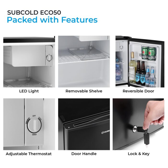 Subcold Eco50 Mini Fridge White Table-Top Model 45L, Black