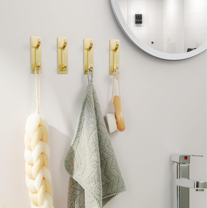 Gold Self Adhesive Hooks: Small Stick On Wall and Door Hooks for Hanging