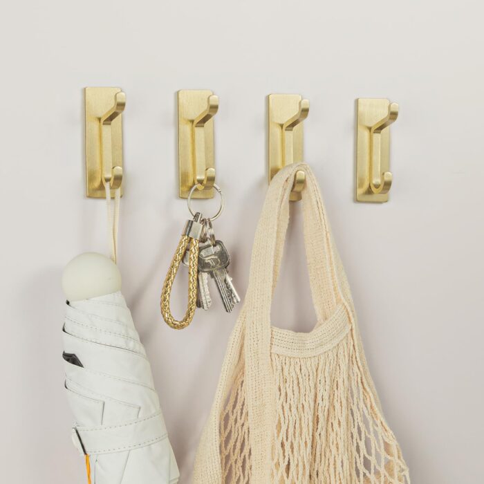 Gold Self Adhesive Hooks: Small Stick On Wall and Door Hooks for Hanging