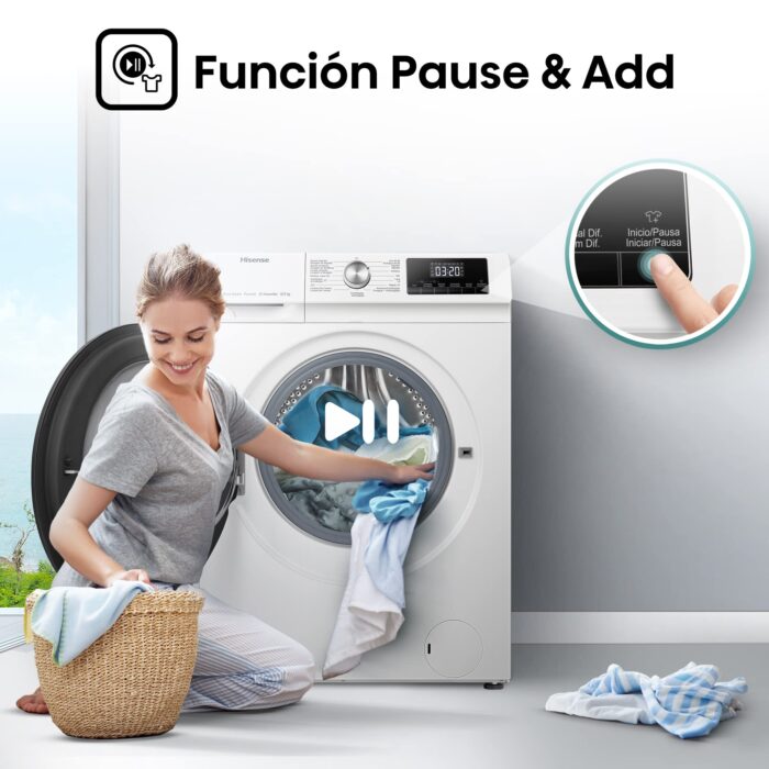 Hisense 8 KG Front Load Washer Dryer WDQA8014EVJM 60cm Freestanding - 1400 RPM - Pure Steam - PureJet - Pause and Add - Inverter Motor - White
