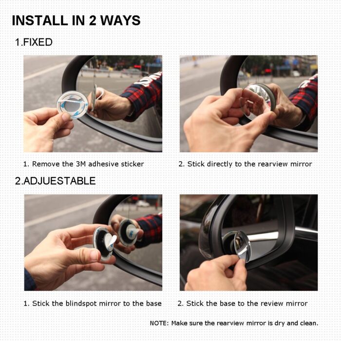 Blind Spot Mirrors, Round Frameless 360° Rotate Sway Adjustable HD Glass Convex Mirror Maximize RearView