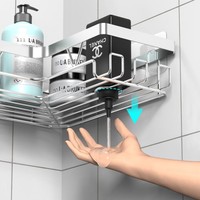 Corner Shower Caddy, Bathroom Shower Organiser, No Drilling Shower Shelf Silver