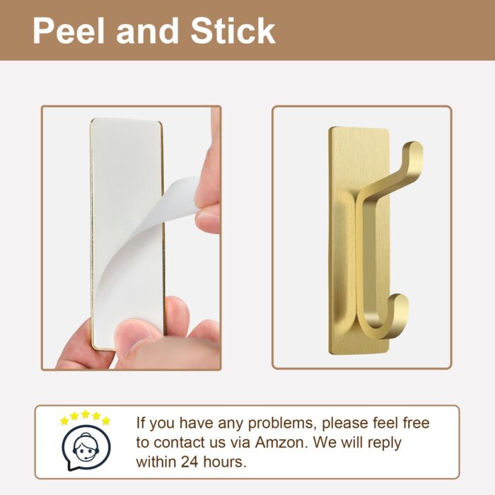 Gold Self Adhesive Hooks: Small Stick On Wall and Door Hooks for Hanging
