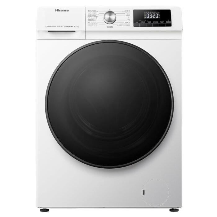 Hisense 8 KG Front Load Washer Dryer WDQA8014EVJM 60cm Freestanding - 1400 RPM - Pure Steam - PureJet - Pause and Add - Inverter Motor - White