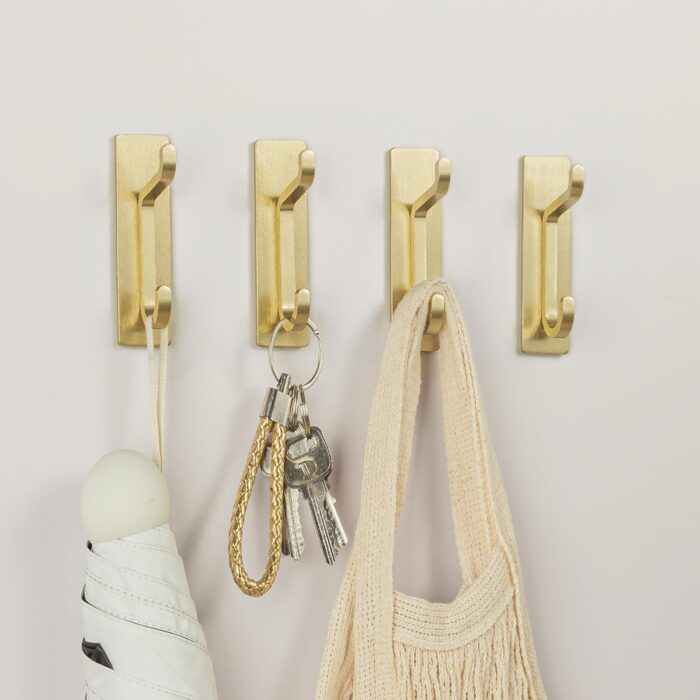 Gold Self Adhesive Hooks: Small Stick On Wall and Door Hooks for Hanging