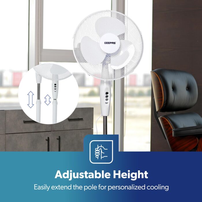16 Ocillating Pedestal Air Cooling Electric Fan, 3-Speed, Extendable Adjustable Stand, White