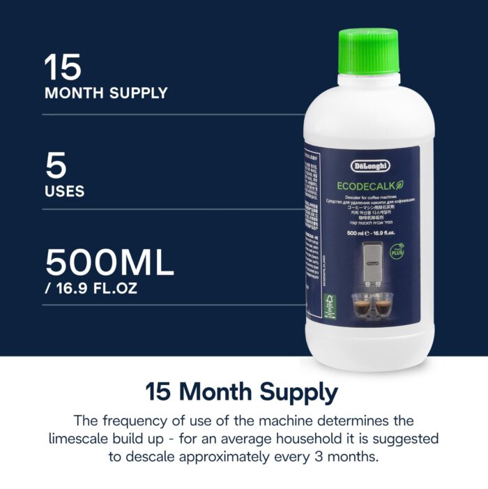 De'Longhi EcoDecalk Descaler DLSC500, 5 Decalcification Doses, Coffee Machine Descaler