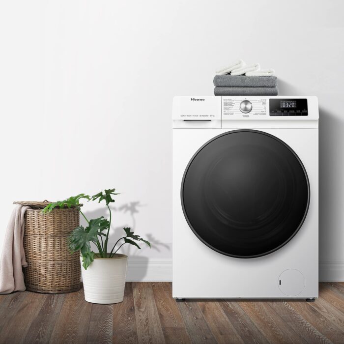 Hisense 8 KG Front Load Washer Dryer WDQA8014EVJM 60cm Freestanding - 1400 RPM - Pure Steam - PureJet - Pause and Add - Inverter Motor - White