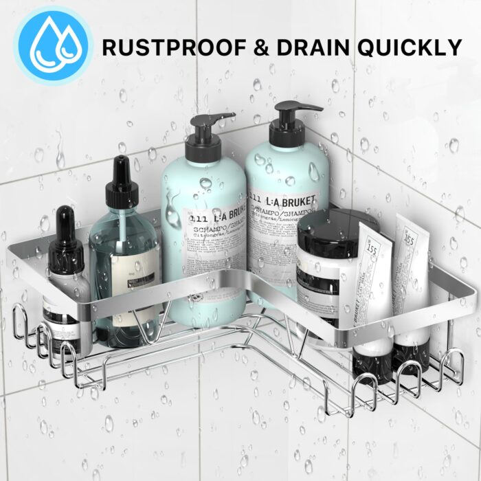Corner Shower Caddy, Bathroom Shower Organiser, No Drilling Shower Shelf Silver