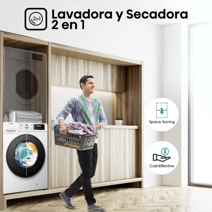Hisense 8 KG Front Load Washer Dryer WDQA8014EVJM 60cm Freestanding - 1400 RPM - Pure Steam - PureJet - Pause and Add - Inverter Motor - White
