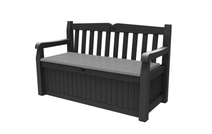 Keter Eden Bench 265L Outdoor 60% recycled Garden Furniture Storage Box GraphiteLight Grey Safe and Secure Zero Maintenance 2 year Warranty