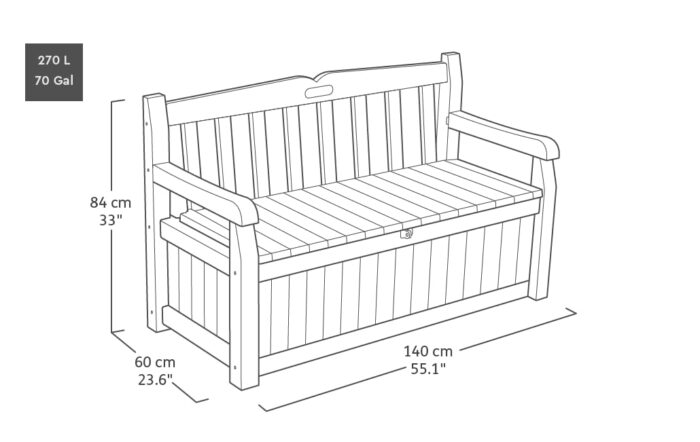 Keter Eden Bench 265L Outdoor 60% recycled Garden Furniture Storage Box GraphiteLight Grey Safe and Secure Zero Maintenance 2 year Warranty