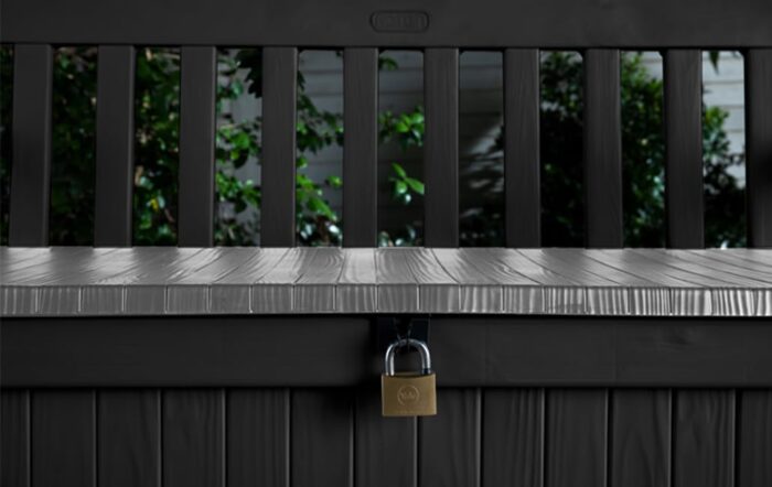 Keter Eden Bench 265L Outdoor 60% recycled Garden Furniture Storage Box GraphiteLight Grey Safe and Secure Zero Maintenance 2 year Warranty