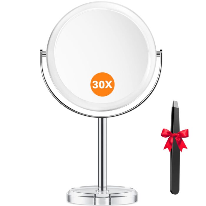 Auxmir 30X Magnifying Mirror with Tweezers, 6.8'' Double Sided 30X/1X Magnifying Makeup Mirror with Stand, 360° Rotation Bathroom