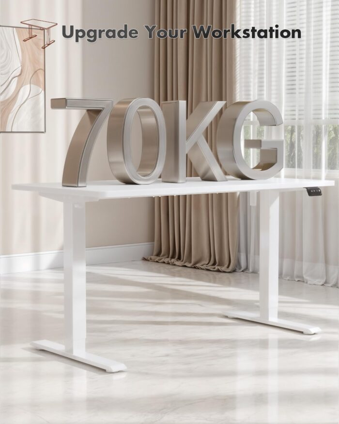 Devoko Electric Standing Desk 120x60cm Sit Stand Table Height Adjustable with Backpack Hook and Memory Smart Pannel, Home Office, White